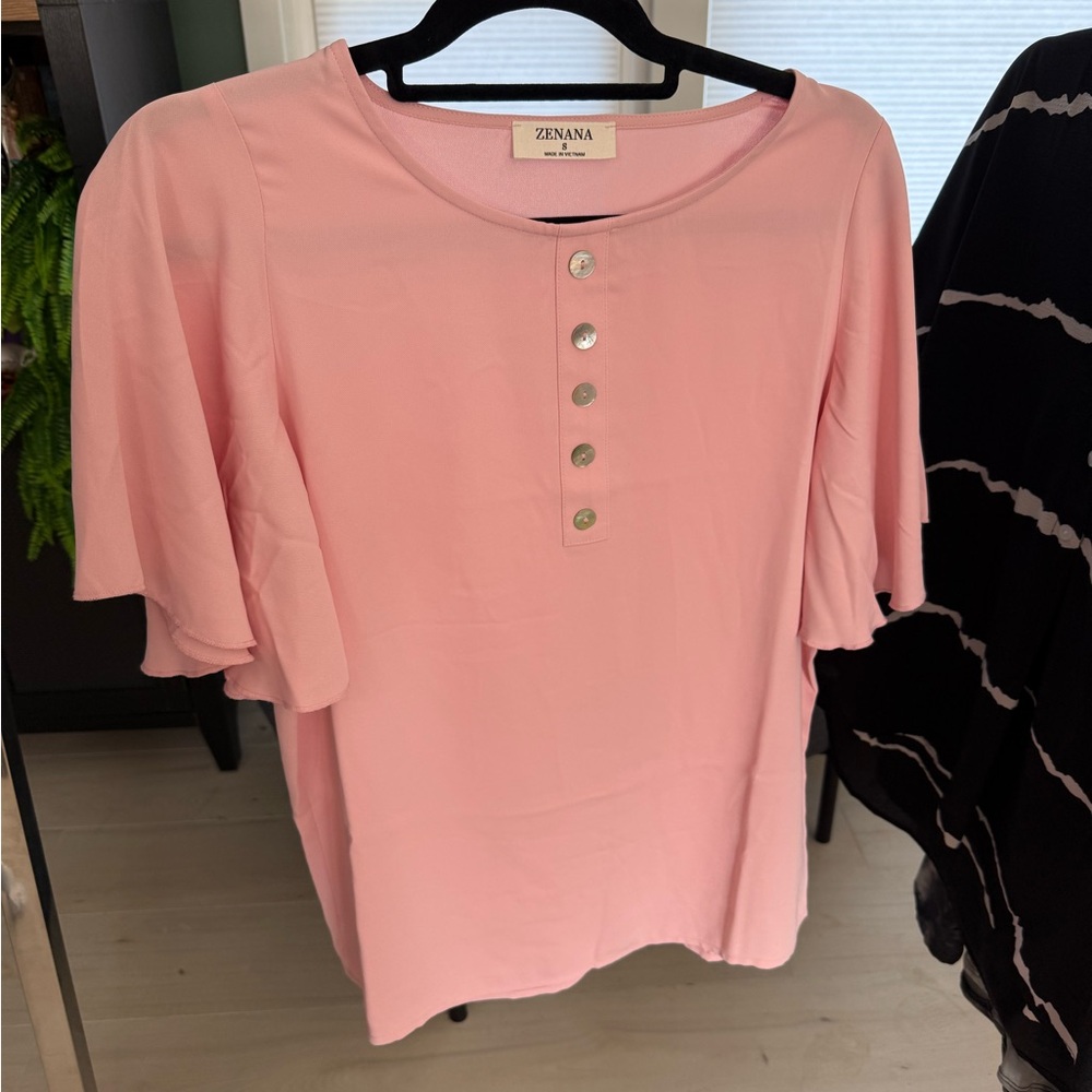 Zenana Outfitters Pink Flutter Sleeve Blouse